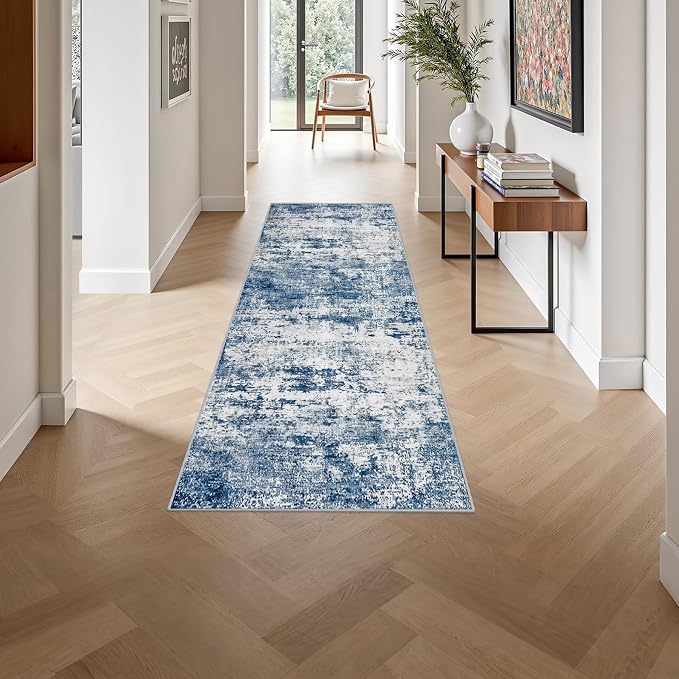 2'x6' Runner Rug Washable Rug: Modern Abstract Soft Thin Runner Rug Blue - Image 4
