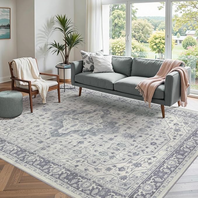 Rugxara Washable Area Rug for Living Room, Vintage Boho Rugs for Office by Rugxara