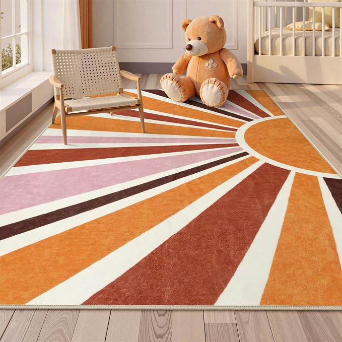 LIVEBOX Sun Boho Rug 5x7 Large Washable Retro Orange Rug - Image 2