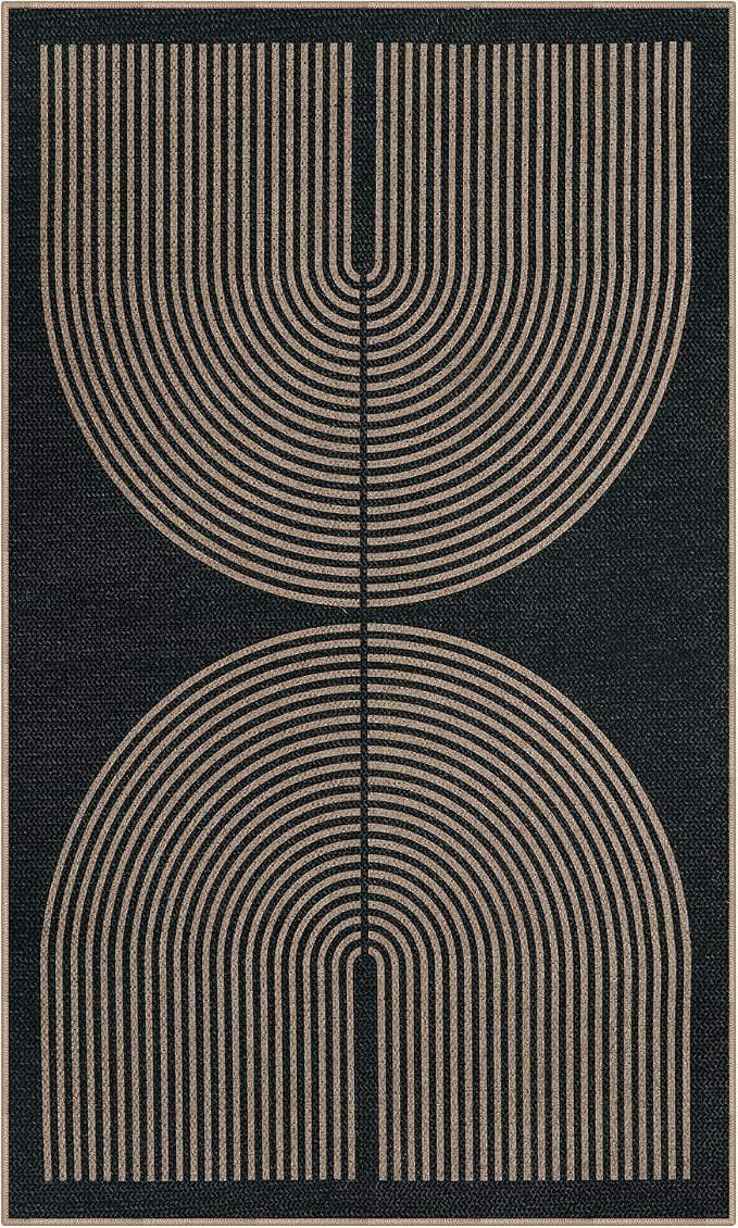 Lahome Enfys Modern Rainbow Easy Jute Outdoor Patio Rug, 3x5 Black Washable Rugs - Image 9