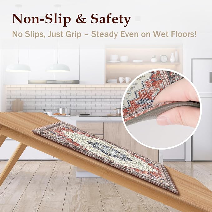 Boho Kitchen Mats for Floor 2 Piece Set Anti Fatigue Cushioned PVC Kitchen Rugs - Image 4