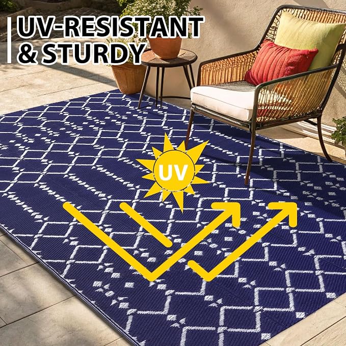 Smiry Outdoor Rug 6x9 ft, Waterproof Reversible Plastic Straw Rugs, Boho - Image 5