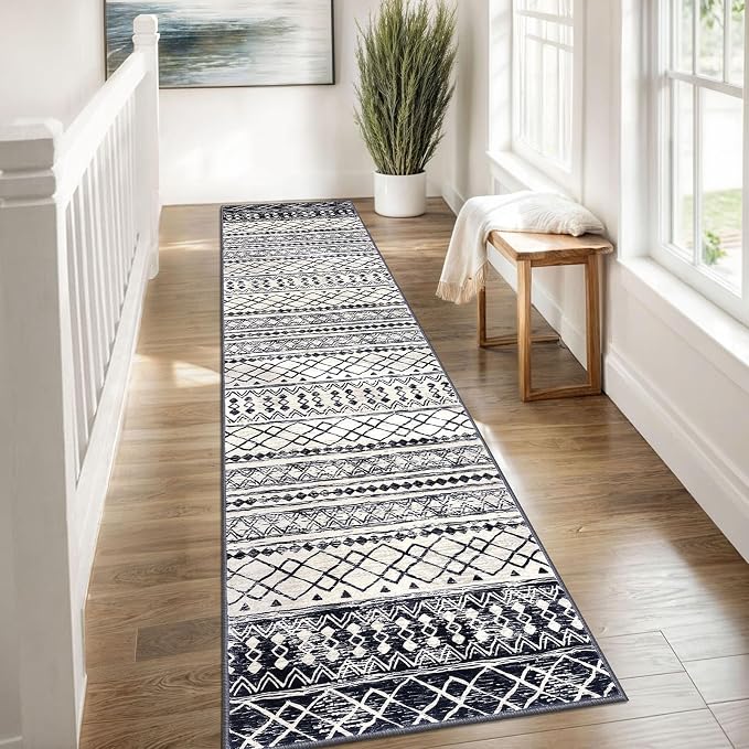 KUTA Moroccan Kitchen Rugs 2x8, Non-Slip Vintage Black Navy Blue Boho Hallway - Image 4
