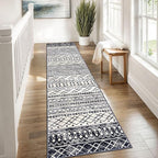 KUTA Moroccan Kitchen Rugs 2x8, Non-Slip Vintage Black Navy Blue Boho Hallway - Image 4