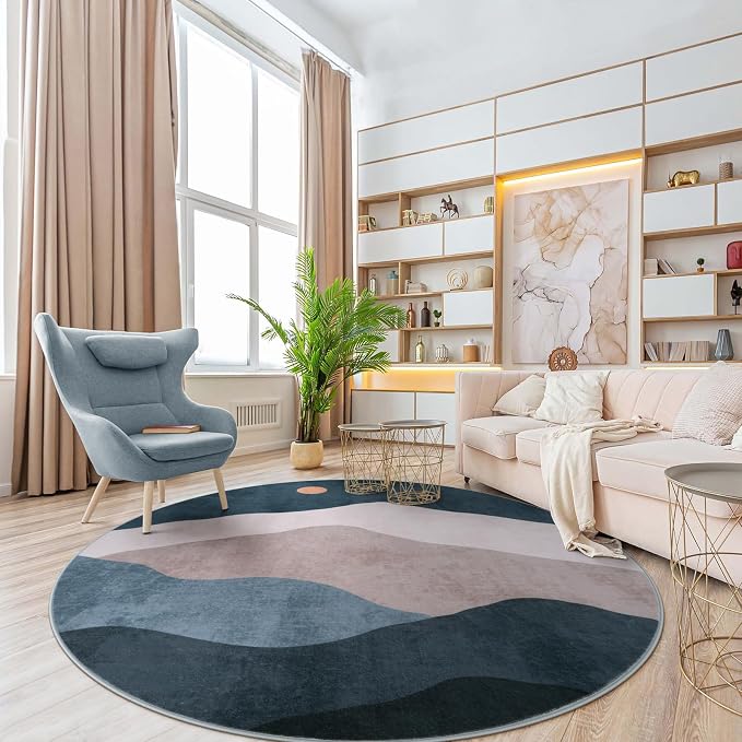 Abstract Round Rugs for Living Room, Circlr Area Rug for Bedroom 8ft Non Slip - Image 9