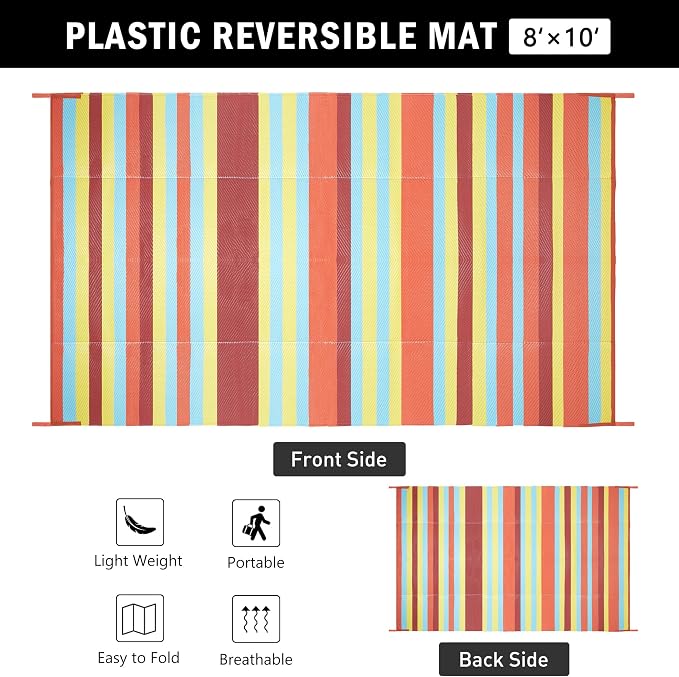 HUGEAR Outdoor Waterproof Rug 8'x10' Plastic Straw Rugs Washable Reversible - Image 2