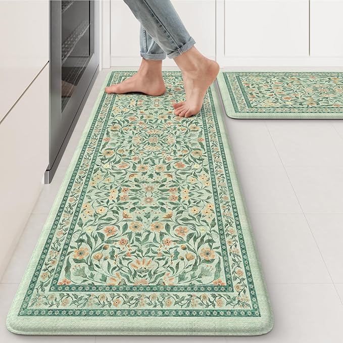 KIMODE Anti Fatigue Mats for Kitchen Floor, 17.3"x29"+17.3"x47" Farmhouse by StayinComfortCookwithJoy
