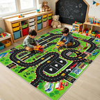 Kids Room Rug 5x7 Ft, Washable Soft Race Track Road Rug, Non-Slip Educational by Quntue