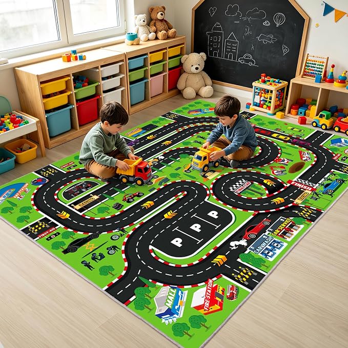 Kids Playroom Rug 3x4 Ft, Washable Car Rugs Play Mat, Non-Slip Soft Learning by Quntue