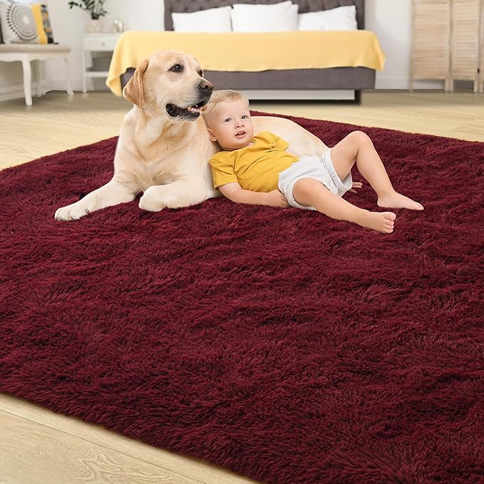 Tepook Fluffy Burgundy Rugs for Living Room, 6x9 Dark Red Area Rug for Bedroom - Image 4