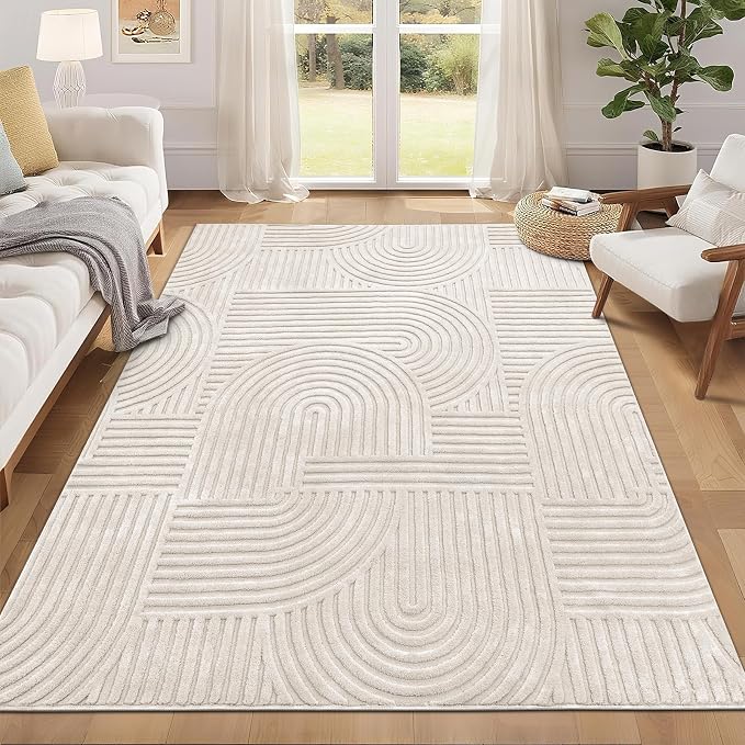Pauwer 5x7 Washable Area Rugs for Living Room Modern Beige Solid Color Soft by Pauwer