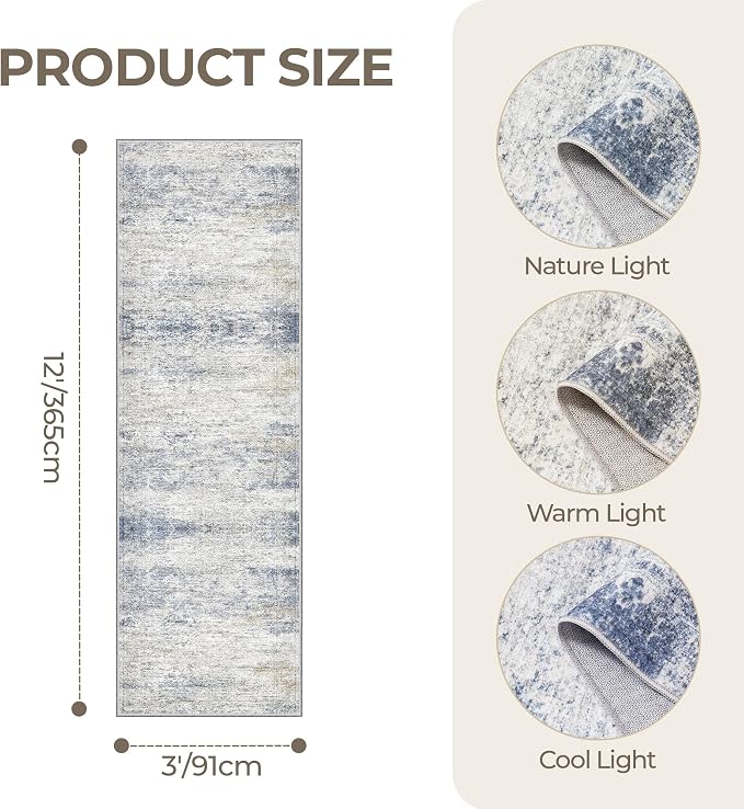 3x12 Runner Rug for Hallway, Non-Slip Long Bathroom Rugs Runner for Kitchen - Image 2