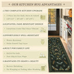 JTJ Botanical Insect Kitchen Rug Set of 3, Dark Green Nature Inspired Floor Mats - Image 7