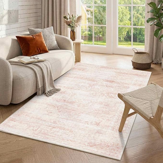 Latte&Fog Pink 4x6 Area Rug for Entryway, Vintage Washable Cute Small Rugs for by LatteFog