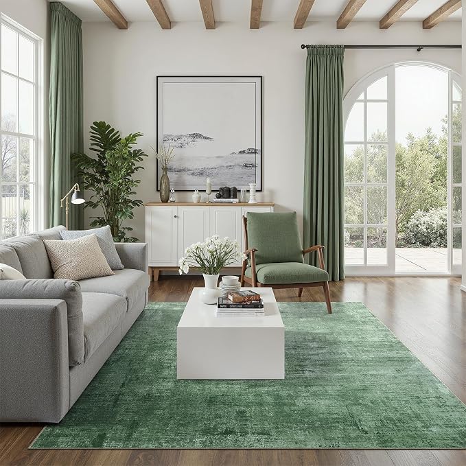 DCX Abstract Area Rug 5x7, Washable Green Modern Rug - Image 4