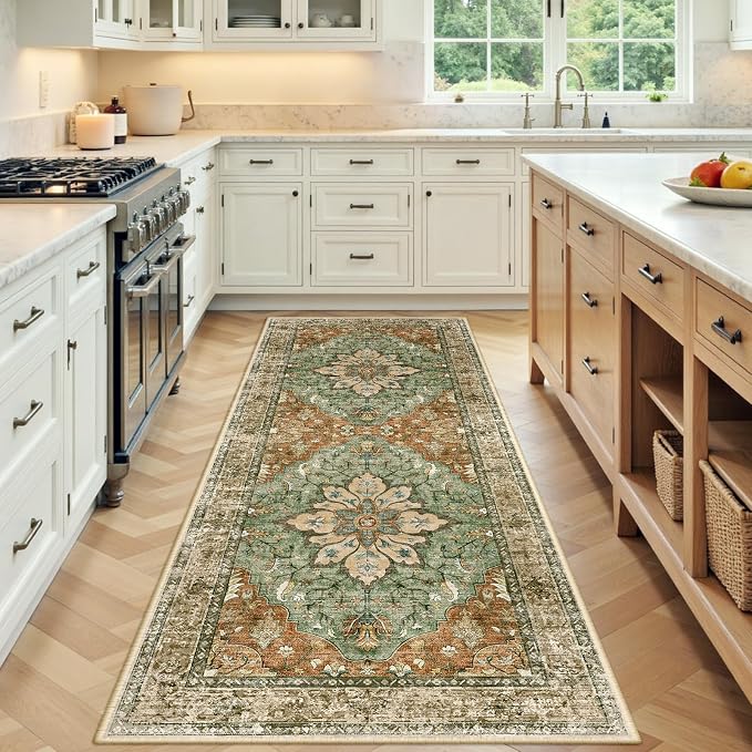 RELEANY Area Rugs Runner 3'x7' Washable Non-Slip, Floral Vintage Distress by RELEANY