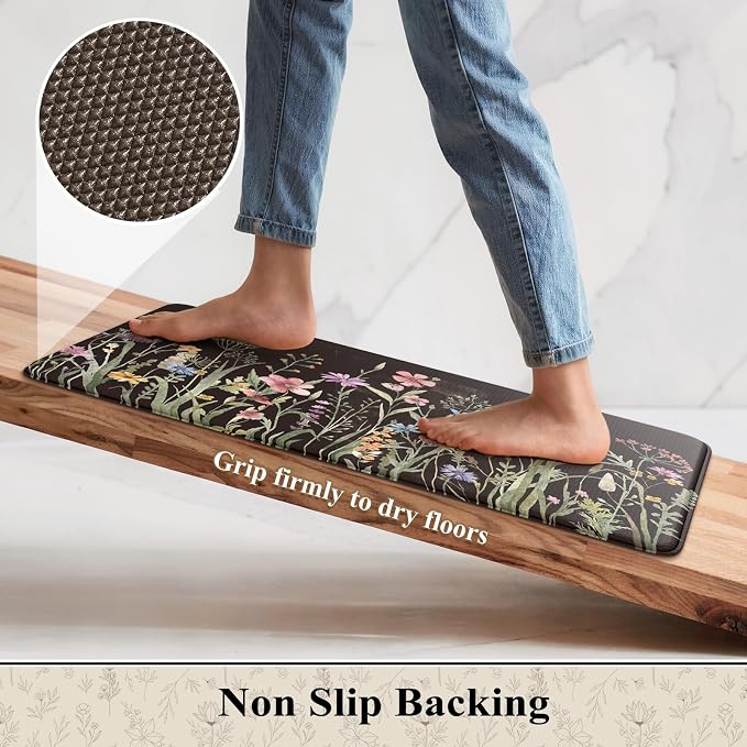 KIMODE Anti Fatigue Mats for Kitchen Floor 17"x47"+17"x29", Farmhouse Floral - Image 4