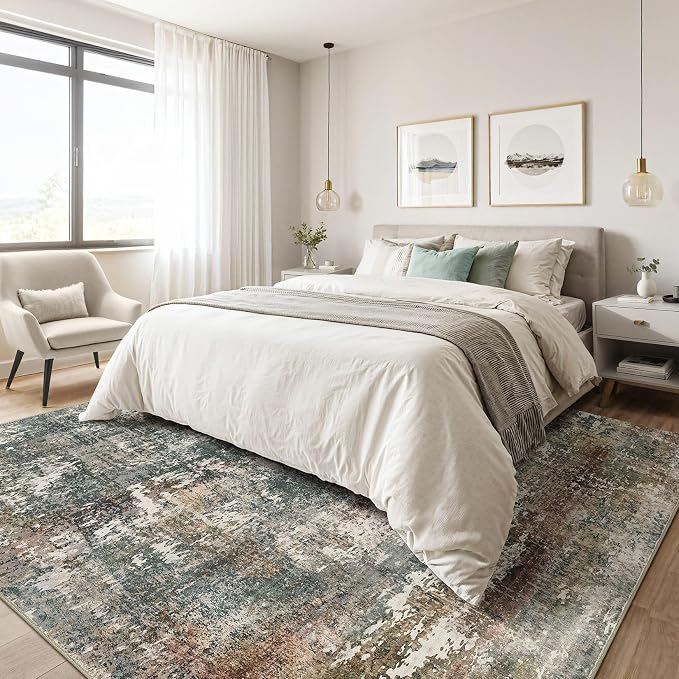 7x9 Area Rug Washable Rugs: Living Room Large Abstract Modern Soft Stain - Image 4