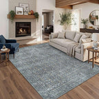 Latte&Fog 5x7 Area Rugs for Living Room, Vintage Blue Washable Rug, Boho Floral by LatteFog