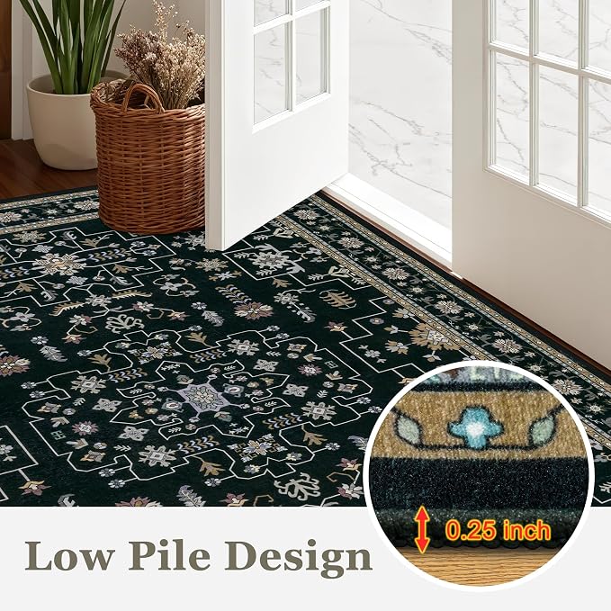 Round Area Rug for Living Room: 4 ft Washable Vintage Boho Soft Thin Circle Rug - Image 8