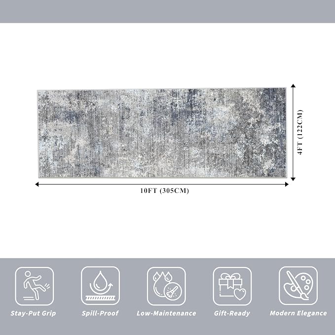 4x10 Wide Runner Rug for Hallway, Washable Non Slip Long Kitchen Rug, Soft Low - Image 2