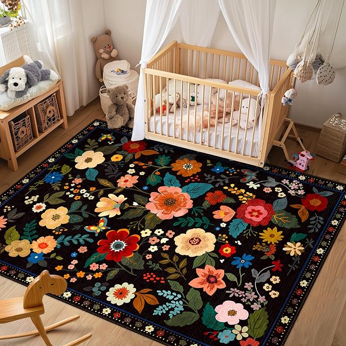 RELEANY Floral 7x9 Area Rugs Washable Print Boho Cute Carpet Non Slip Flower - Image 8
