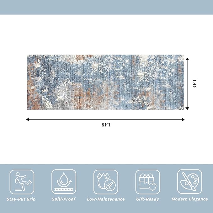 3x8 Washable Hallway Runner – Non-Slip Abstract Modern Neutral Wide Carpet - Image 2