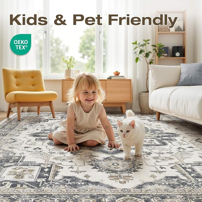 10x12 Washable Area Rugs for Living Room, Large Rug Non Slip Backing Vintage - Image 3