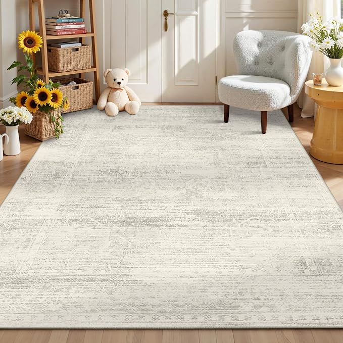 Latte&Fog Washable 6x9 Area Rugs, Large Ivory Rug by LatteFog