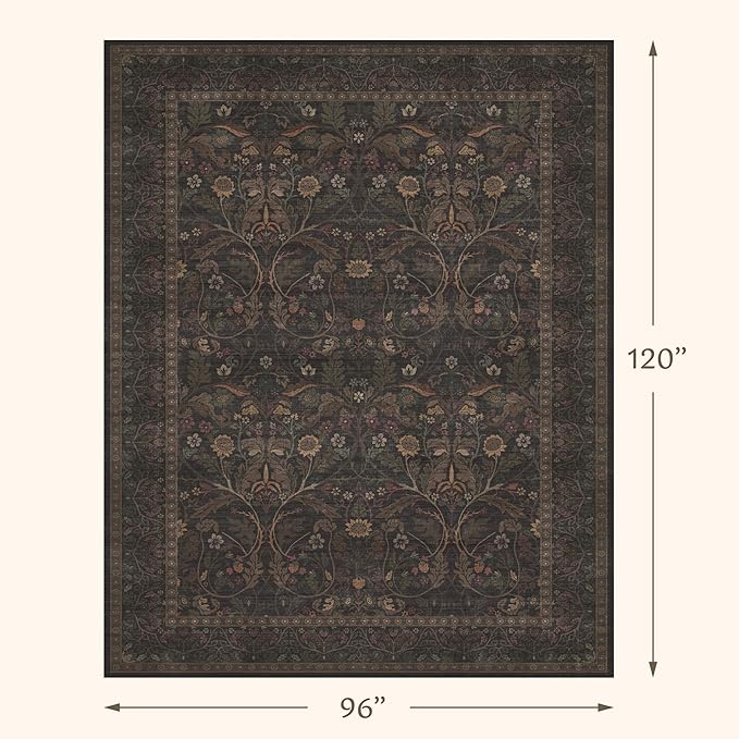 Washable 8x10 Area Rugs for Living Room, Moody Dark Floral Farmhouse Western - Image 2