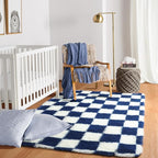 KICMOR Soft Fluffy Navy Blue and Cream White Area Rug - Image 5