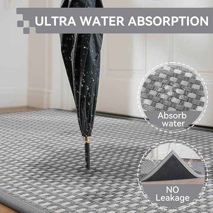 Front Door Mat 31''x47'', Absorbent Dirt Resist Washable Non Slip Low-Profile - Image 3