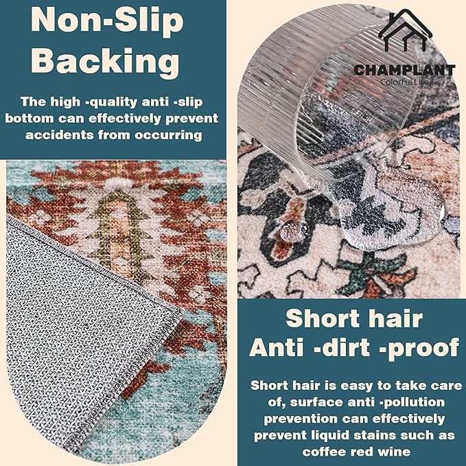 CHAMPLANT Area Rug 6'x9' Black-Purple Khaki Washable Vintage Traditional Floor - Image 5