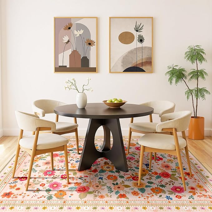 9x12 Area Rugs for Living Room Vacuum-Friendly Machine Washable Area Rug Flower - Image 7