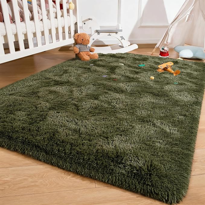 Andecor Shag Area Rug for Living Room, 5 x 8 Feet Olive Green Soft Fluffy - Image 4