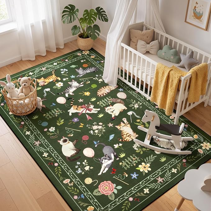 Unirea 3x5 Dark Green Cat Area Rug - Image 3