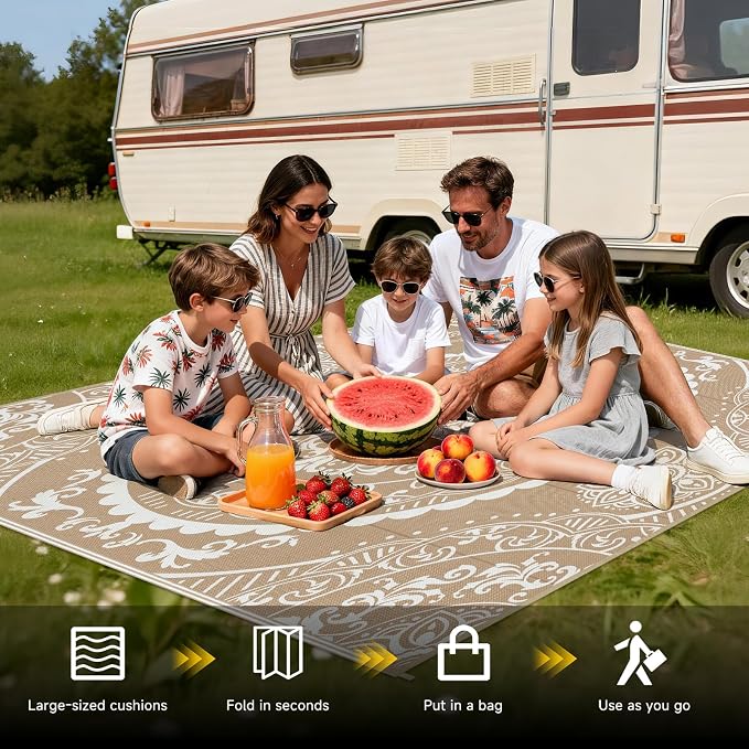 Pauwer Waterproof Outdoor Rug 6x9, Reversible Plastic Straw Patio Camping Rug - Image 5