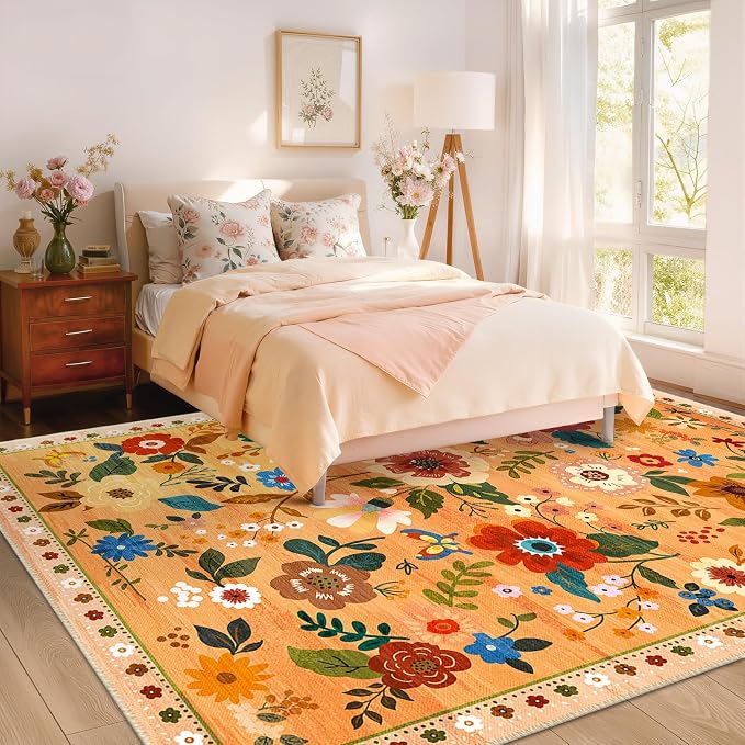 RELEANY Floral 6x9 Area Rugs Washable Print Boho Cute Carpet Non Slip Flower - Image 8