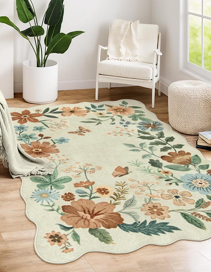 Lahome Floral Machine Washable Rug, 3x5 Rug Non Slip Soft Bedroom Rugs by Lahome