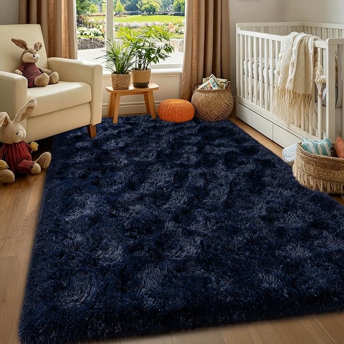 Navy Blue Rug for Living Room, 4x6 Fluffy Area Rugs for Bedroom, Soft Carpet - Image 5