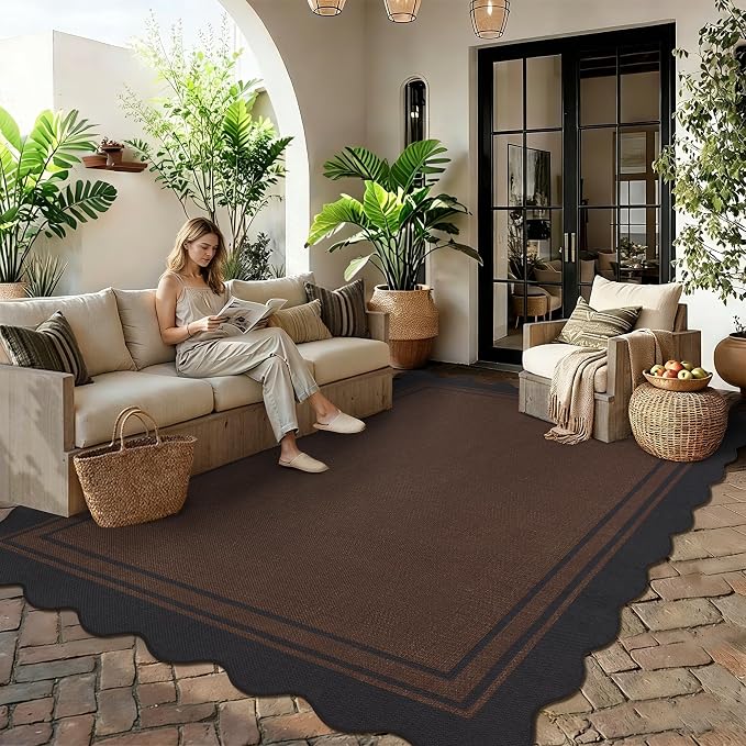 5x7 Scalloped Rug Easy Jute Washable Outdoor Patio Rug - Image 2