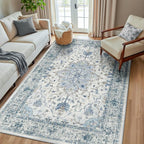RELEANY Area Rugs 5'x8' Washable Non-Slip, Floral Vintage Distress Medallion by RELEANY