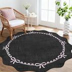 GarveeHome Scalloped Bow Rug for Living Room, 4ft Round Rugs Washable Solid Rug - Image 8