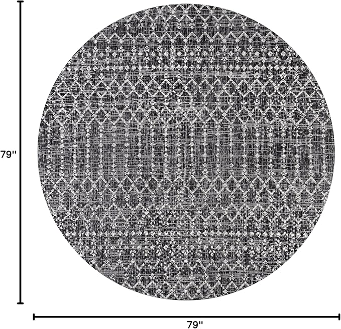 JONATHAN Y Moroccan Geometric Indoor Outdoor Round Area Rug 6 Ft Black/Gray - Image 2