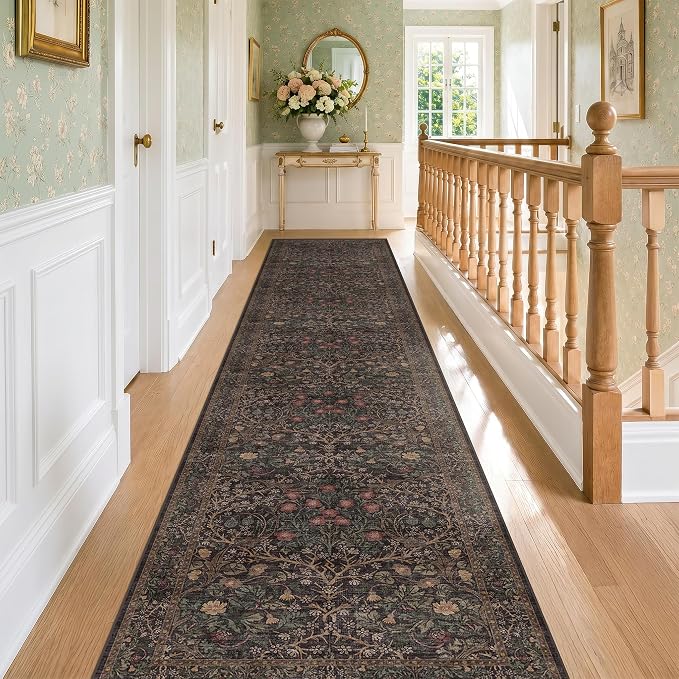 Washable 10ft Long Runners for Hallways, Dark Brown 2'6"x10' Wide Kitchen by HazoHaus