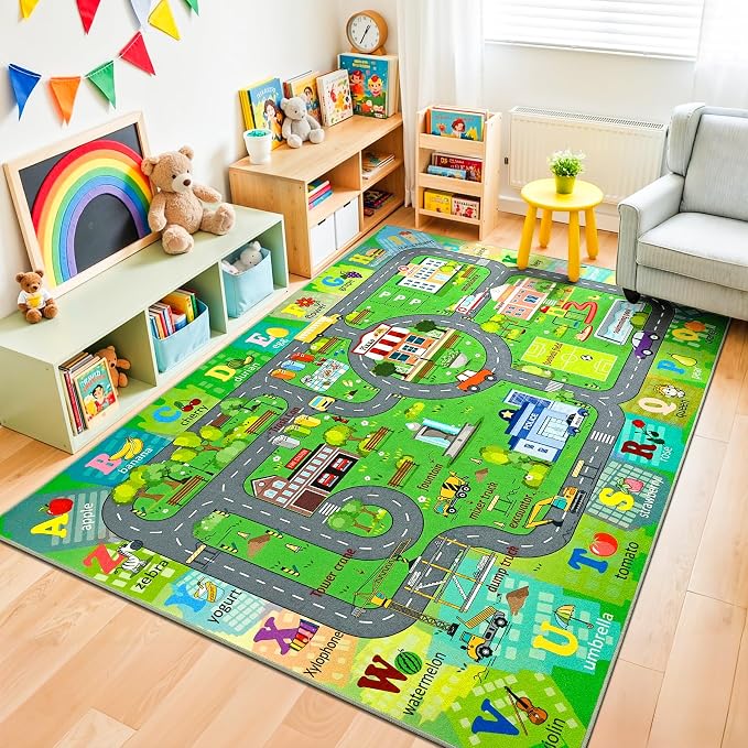 Chicrug 3x5 Car Road Area Rug for Kids Playroom Bedroom, Non Slip Low Pile - Image 2