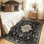 RELEANY Area Rugs 4'x5' Washable Non-Slip, Floral Vintage Distress Medallion by RELEANY