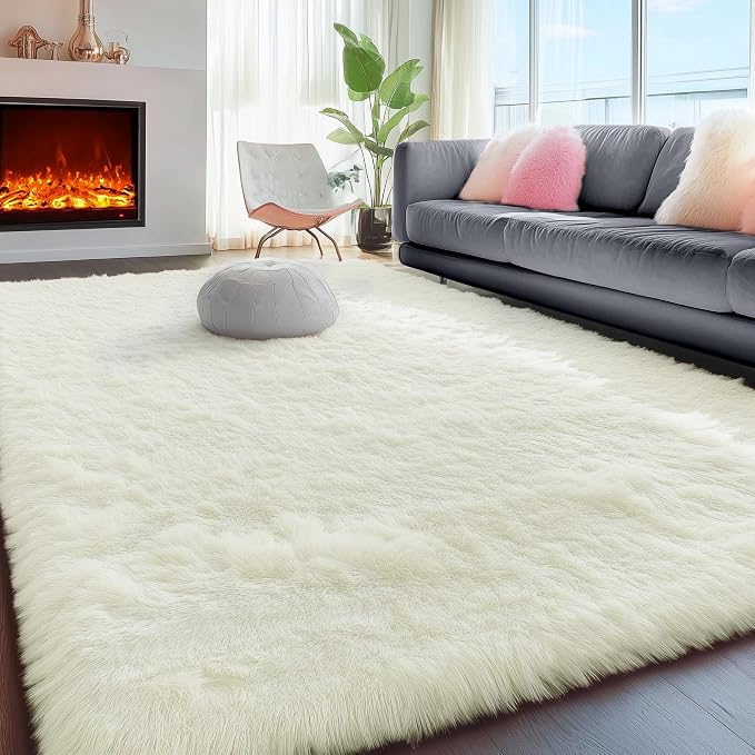 PAGISOFE Ultra Soft Area Rugs for Living Room 6x9 Ft, Cream White Soft Fuzzy by PAGISOFE