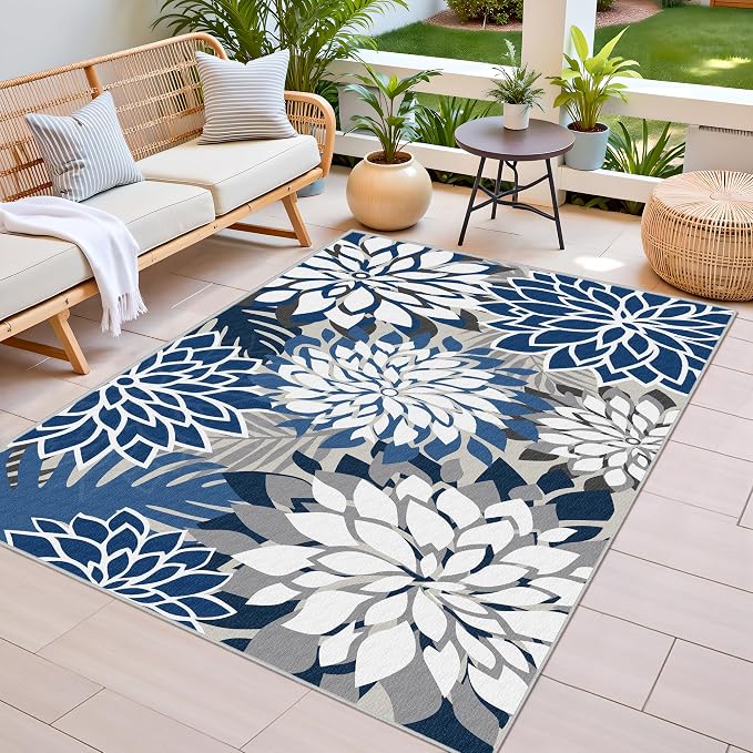 3x5 Washable Rug for Living Room Tropical Botanical Modern Floral Chenille Area - Image 2