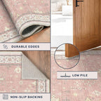Washable 8x10 Blush Pink Rug for Bedroom Girls Dorm, Floral Retro Living Room - Image 5